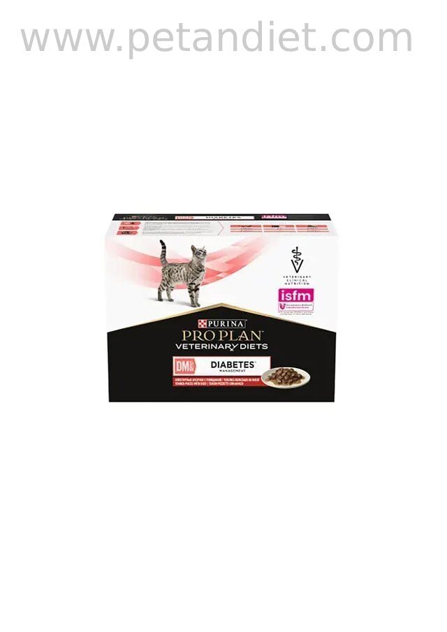 Proplan Veterinary Diets DM Diabetes Management Sığır Etli Pouch Kedi Maması (10x85g) | Diyabetik Kediler İçin Yaş Mama