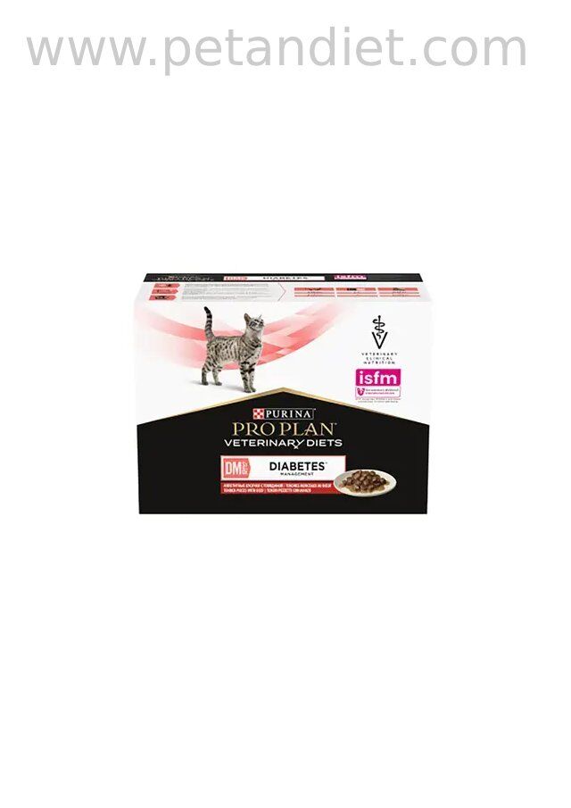 Pro Plan Veterinary Diets DM Diabetes Management Sığır Etli Pouch Kedi Maması (10x85g) | Diyabetik Kediler İçin Yaş Mama