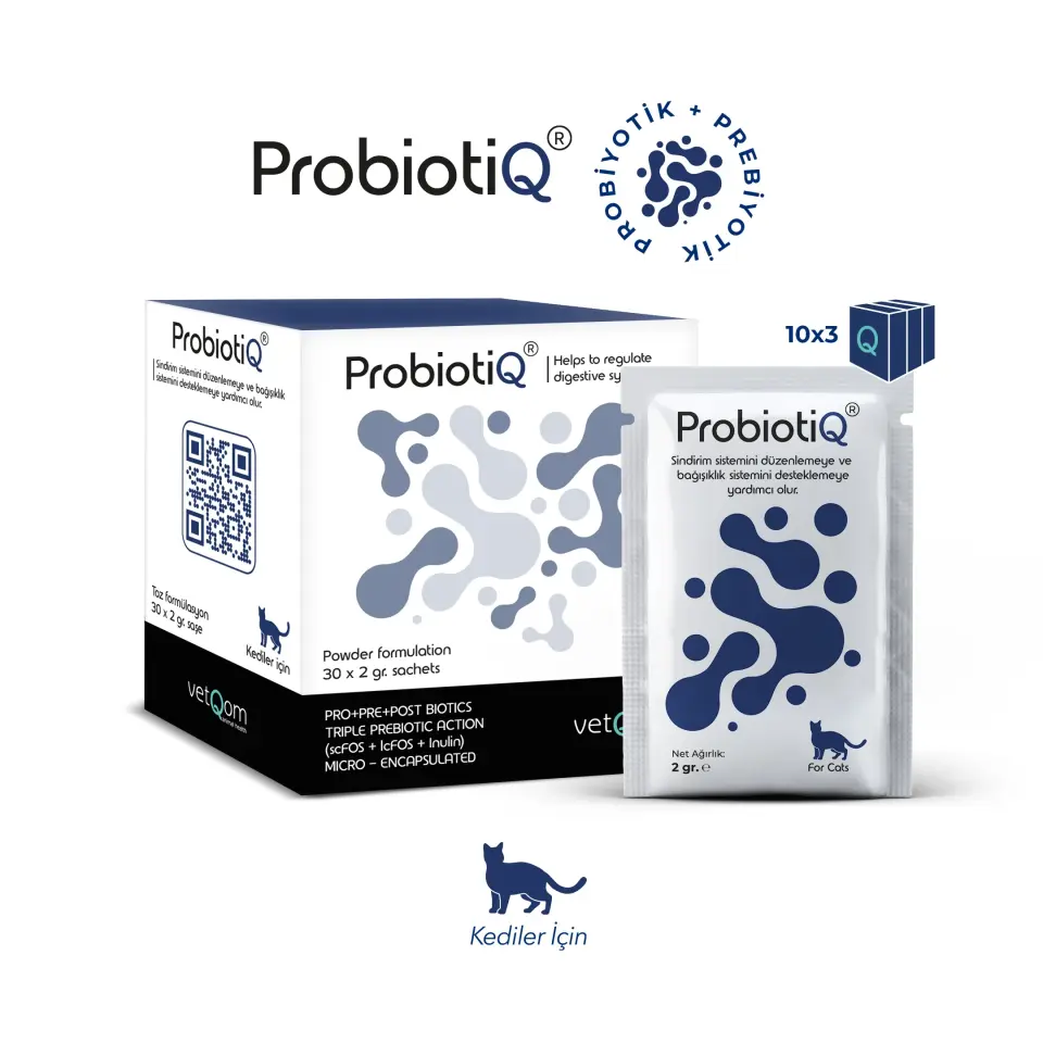 vetQom Kedi ProbiotiQ – Probiyotik + Prebiyotik Kompleks – 30 saşe (SKT:2028)