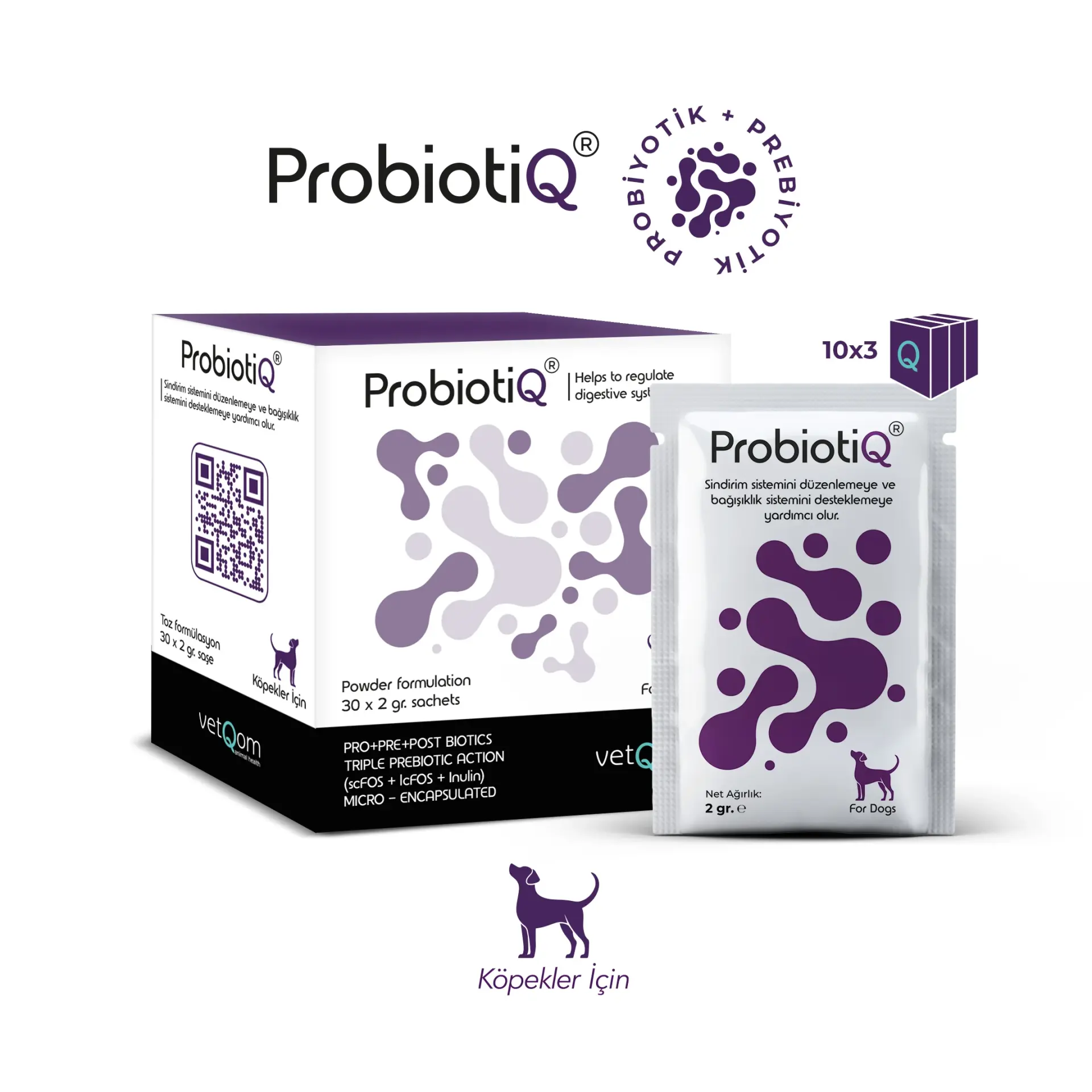 vetQom Köpek ProbiotiQ – Probiyotik + Prebiyotik Kompleks – 30 saşe ( SKT:2028 )