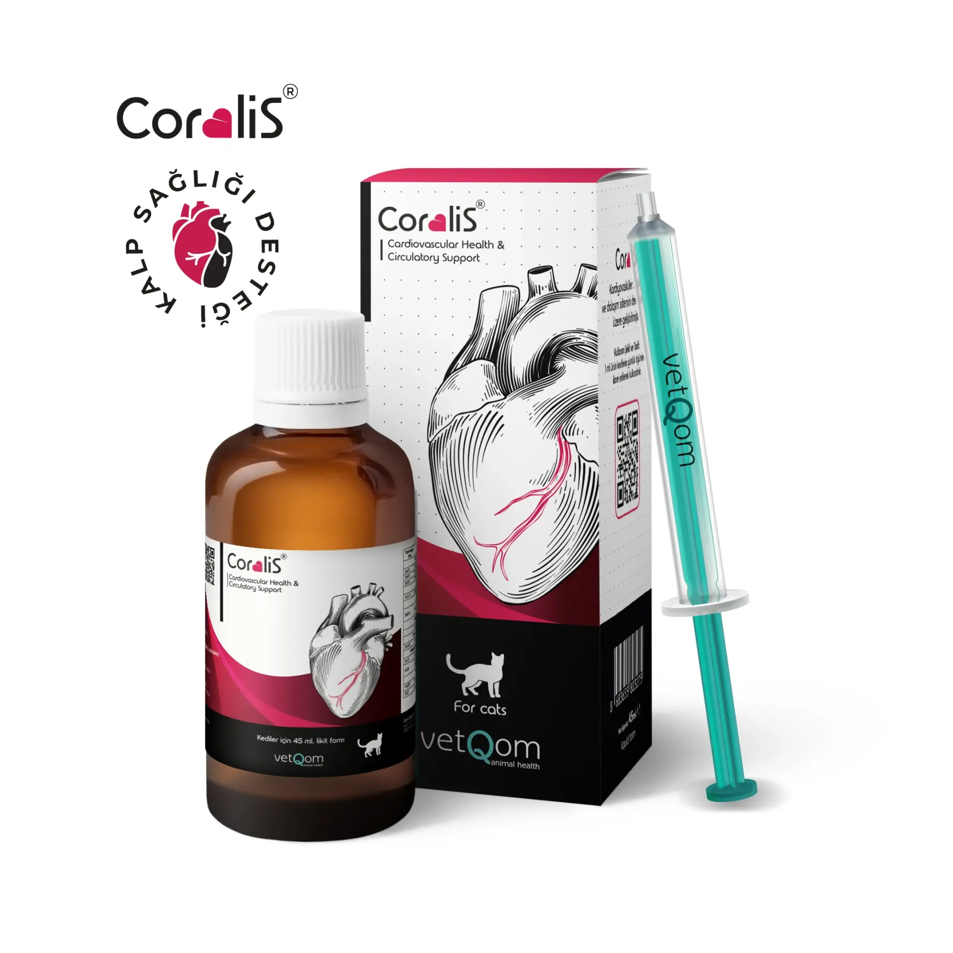 vetQom Coralis Kedi – Cardiac Health – Kalp Sağlığı – 45 ml. ( SKT: 2028 )