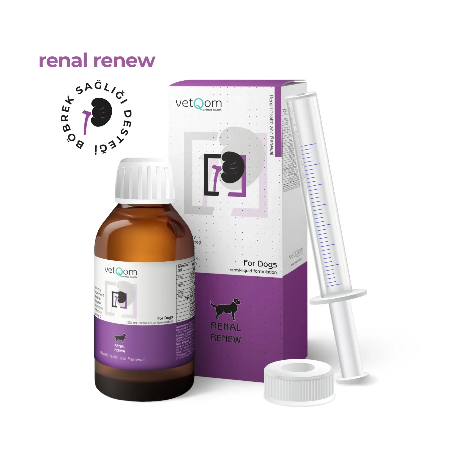 vetQom Köpek Renal Renew – Böbrek Sağlığı – 120 ml. ( SKT:03.2027 )