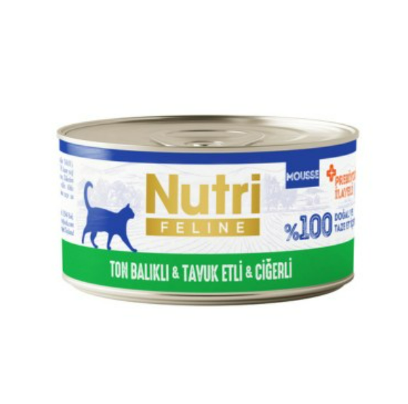 Nutri Feline Ton Balıklı, Tavuk Etli ve Ciğerli Kedi Maması  (SKT :2028)  70 Gr X 24 Adet