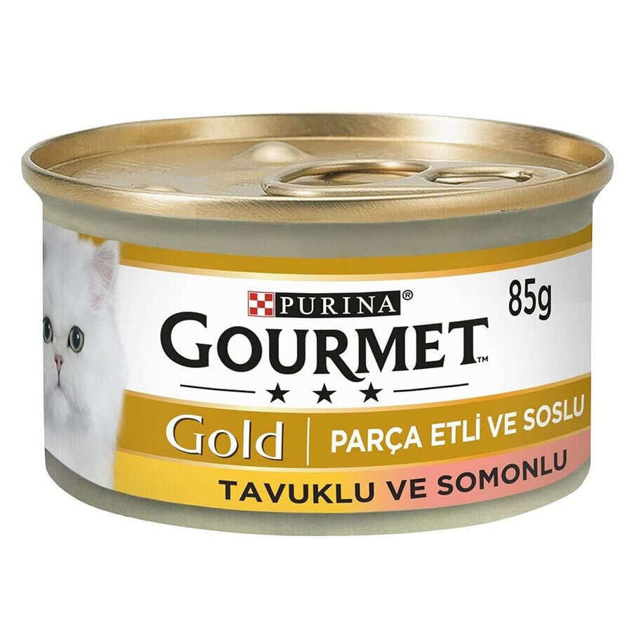 Purina Gourmet Gold Parça Etli Soslu Somon ve Tavuk Kedi Konservesi 85 Gr x 24 Adet