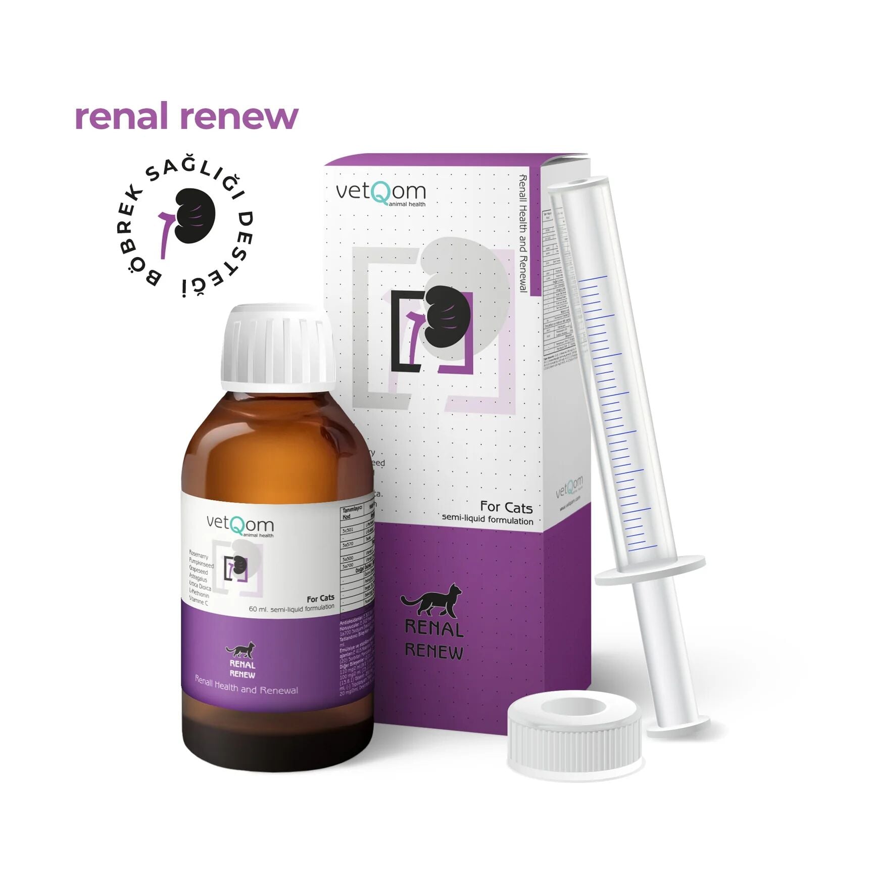 vetQom Kedi Renal Renew – Böbrek Sağlığı – 60 ml