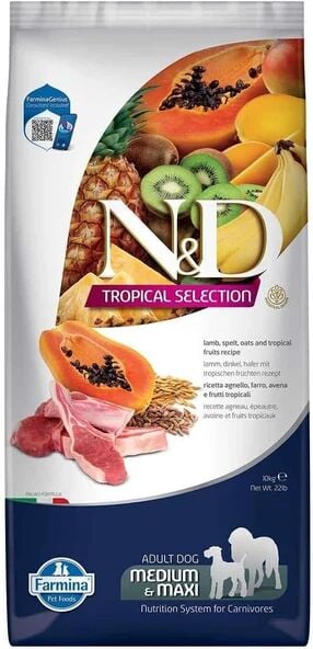 N&D Tropical Selection Kuzu Etli Orta ve Büyük Irk Yetişkin Köpek Maması 10 Kg